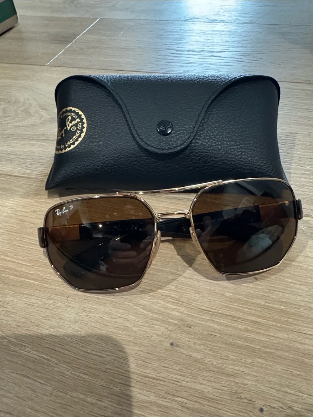 Ray-Ban Polarized Brown Lens Sunglasses with Gold Frame